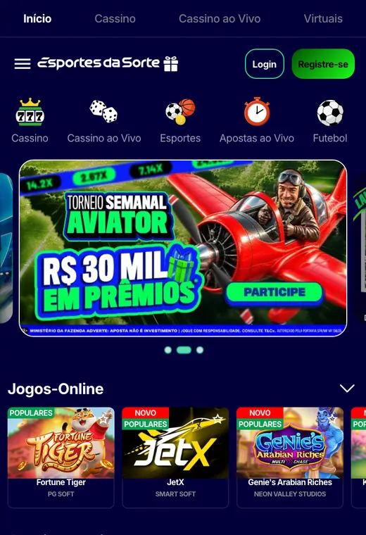 Site da Esportes da Sorte aberto no celular